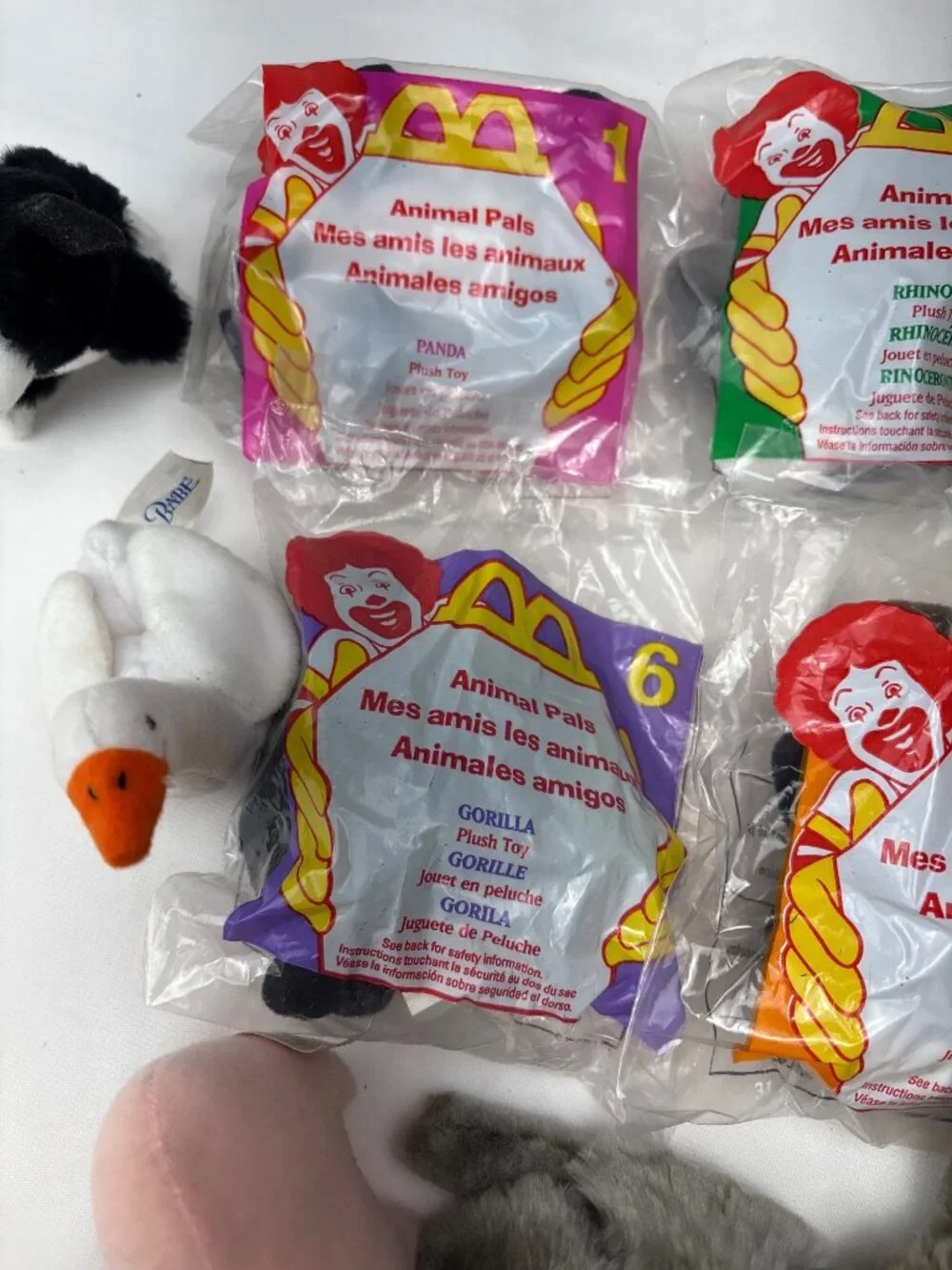 1997 McDonalds Animal Pals Happy Meal Plush Toys Set Panda Yak Babe Rhino Fun